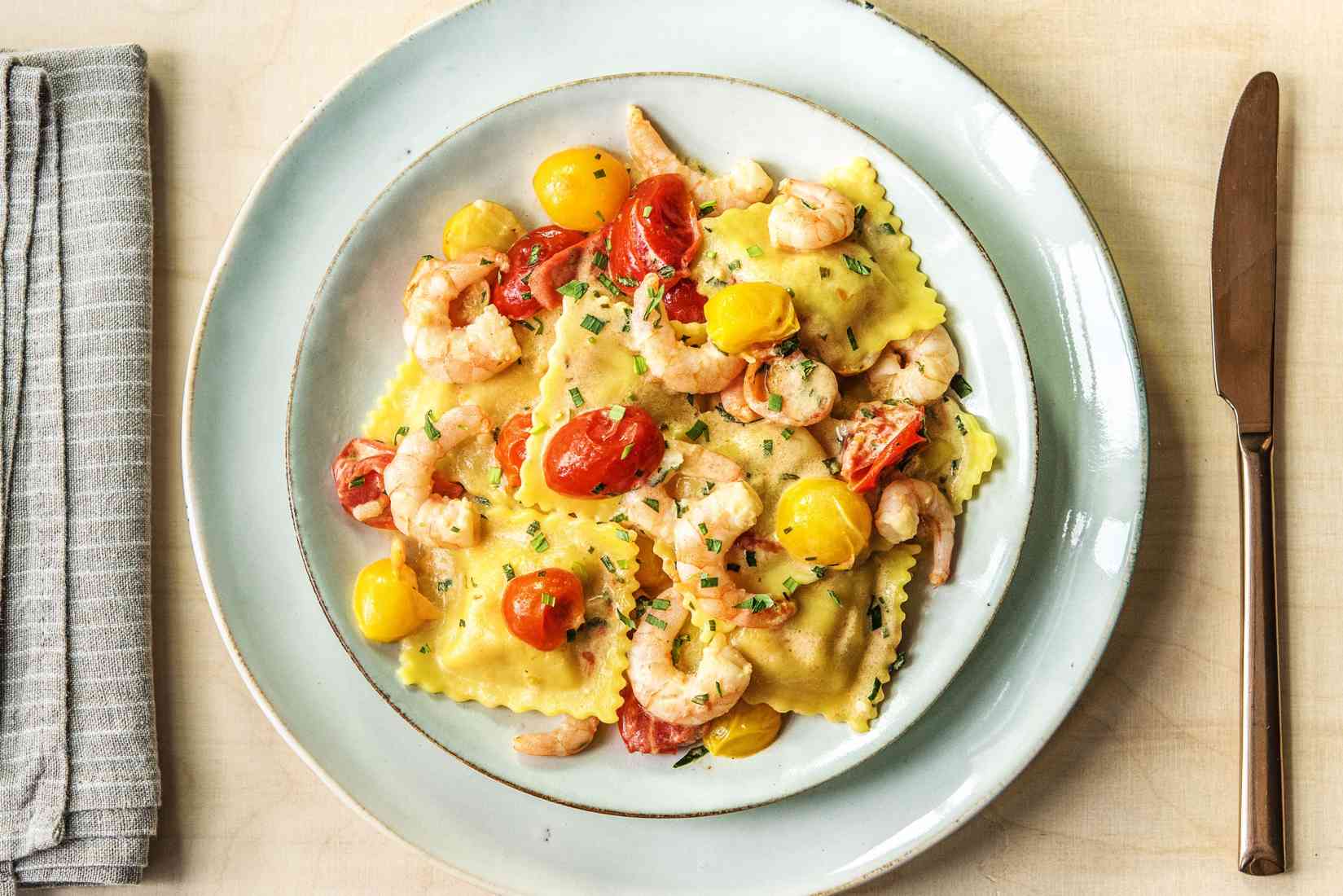 LobsterRavioliandShrimpwithHeirloomTomatoesandTarragonCream
