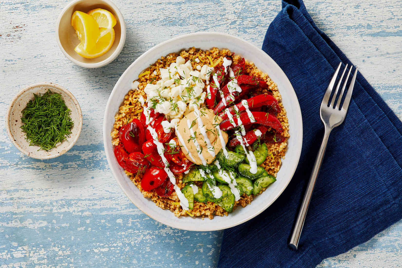 Mediterranean-Couscous-Bowls-with-Hummus-Cucumber-Salad-Lemon-Cream ...