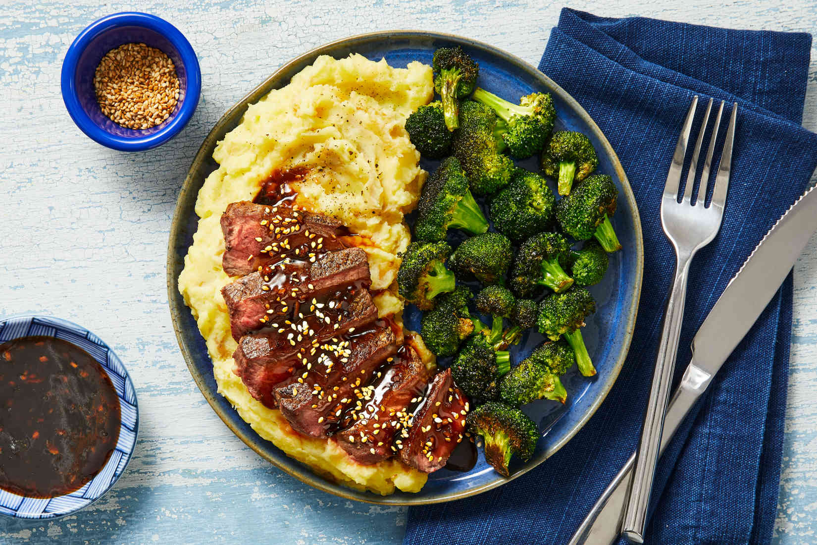 Teriyaki-Steak-with-Wasabi-Mashed-Potatoes-Roasted-Broccoli | Feel ...