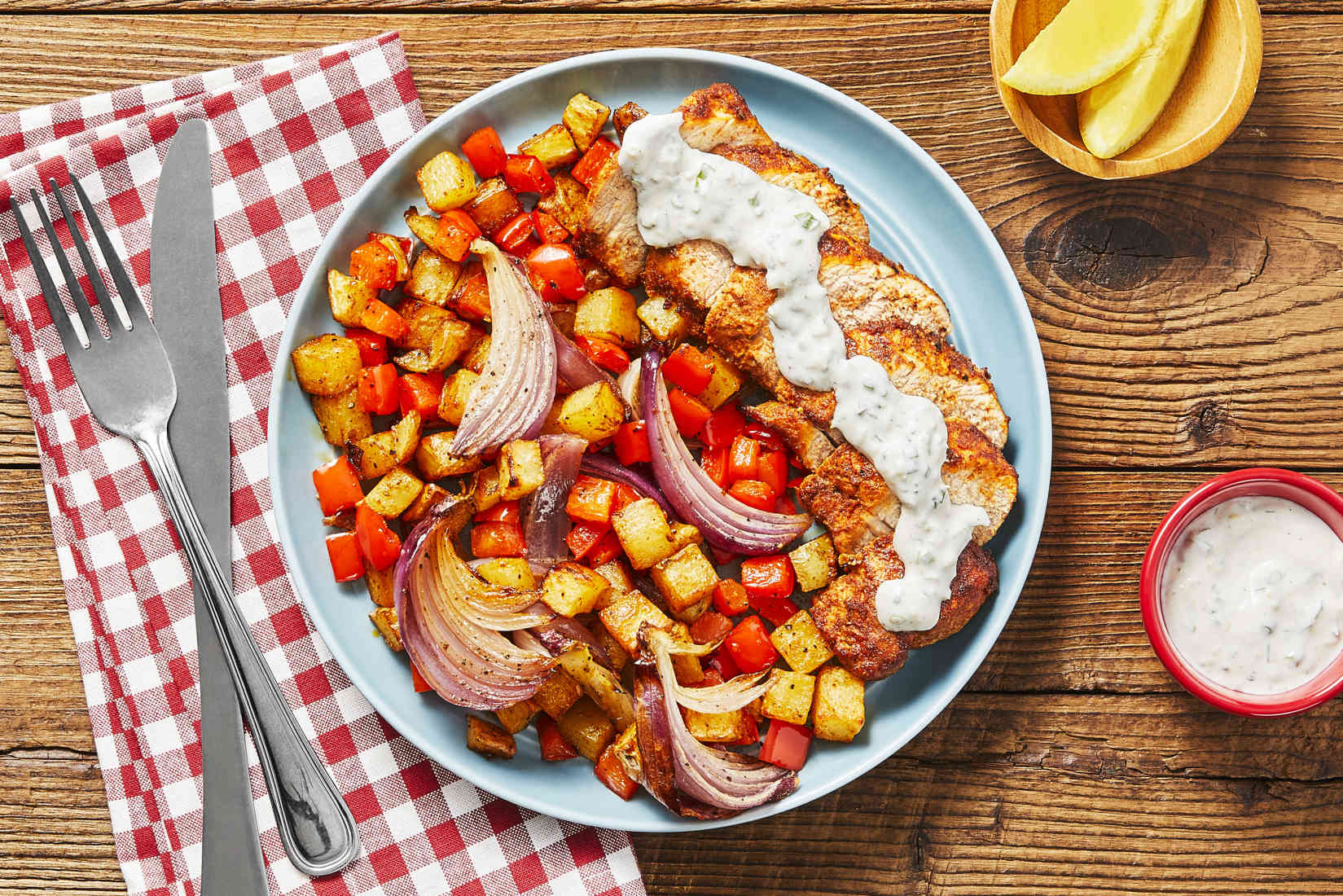 Pimenton-pork-tenderloin-with-bell-pepper-potato-hash-creamy-lemon-herb 