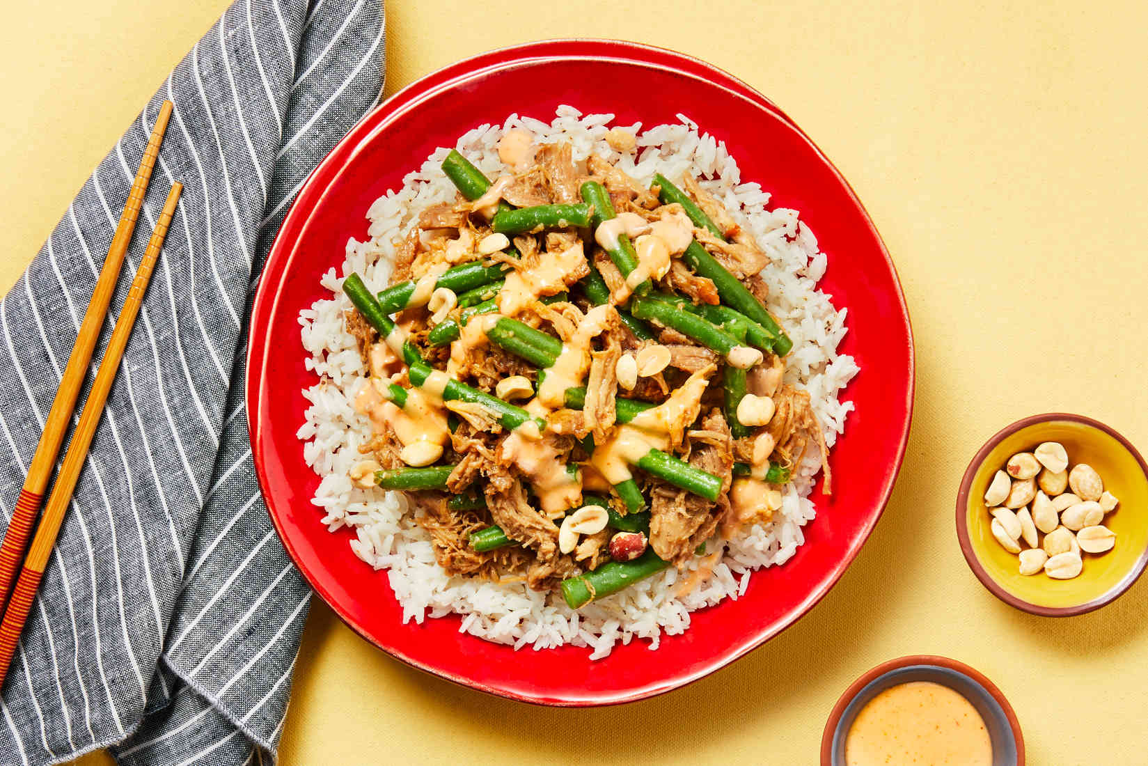 Sweet-Soy-Pulled-Pork-Green-Beans-with-Jasmine-Rice-Sriracha-Aioli ...