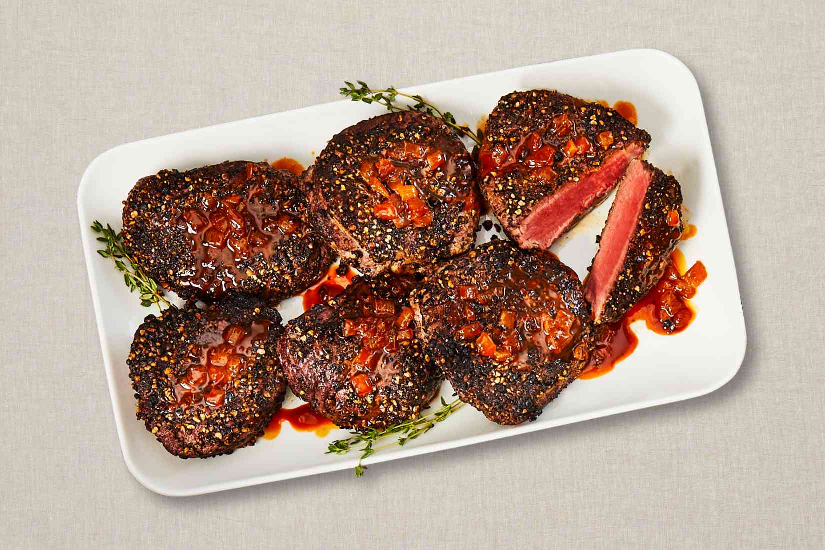 PeppercornCrustedBeefTenderloinwithSherryThymeJus Feel