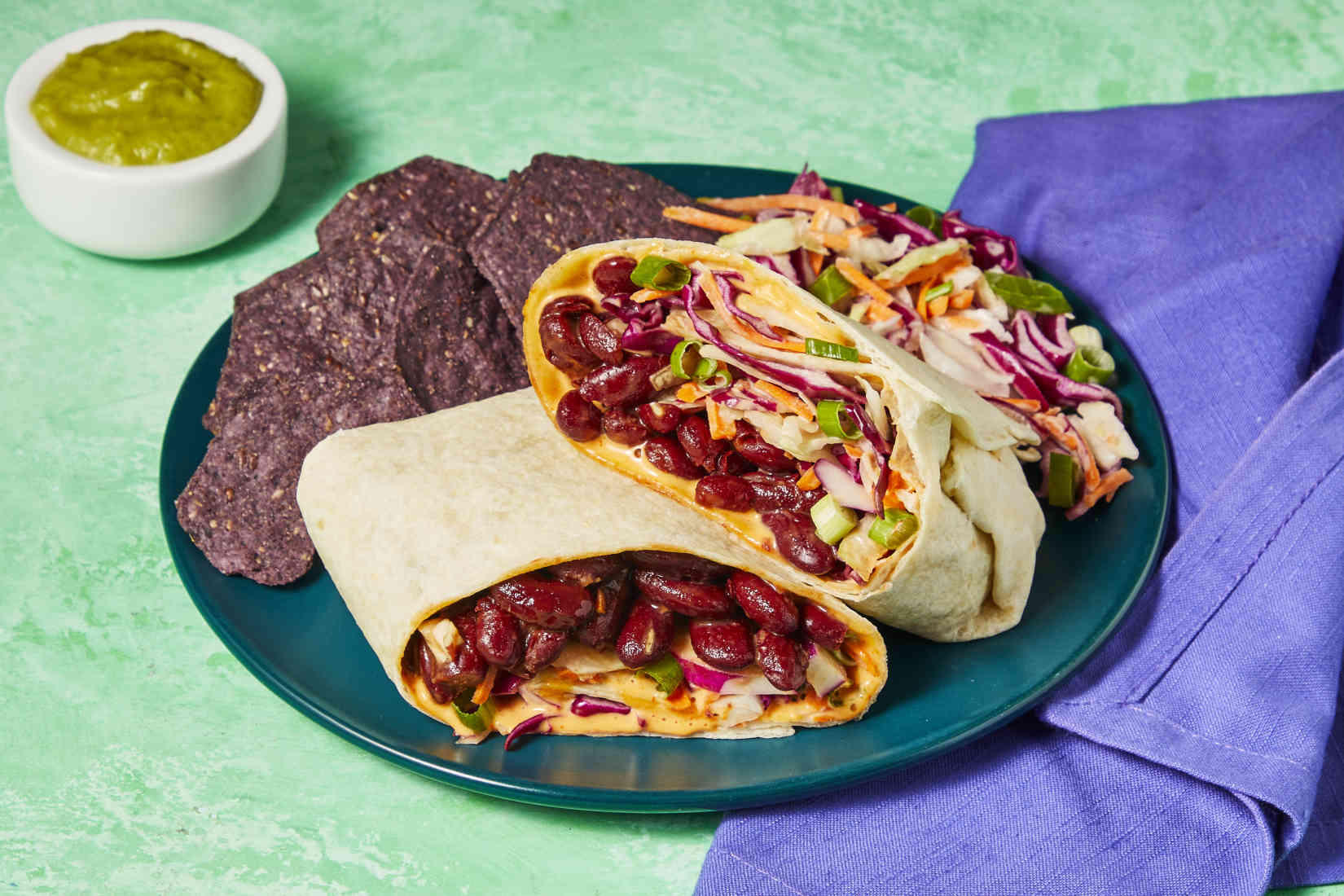 Vegan-One-Pan-BBQ-Bean-Coleslaw-Wraps-with-Tortilla-Chips-Guac | Feel ...