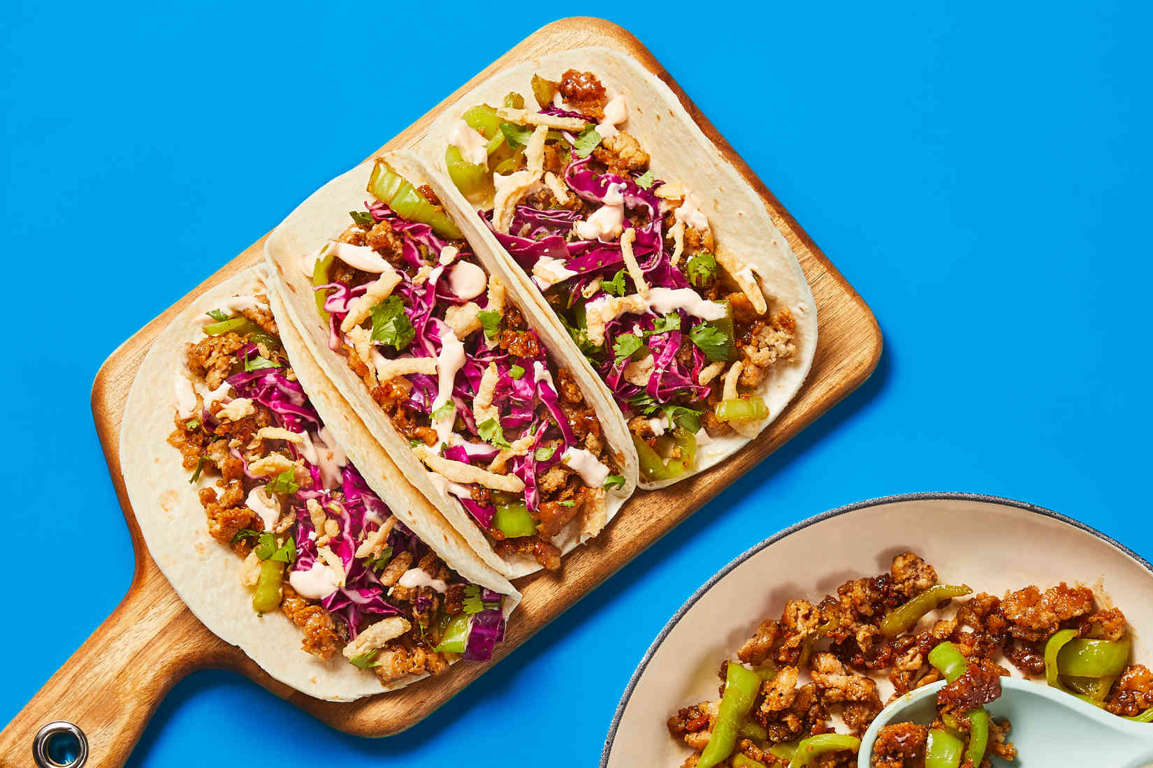 One-Pan-Turkey-Stir-Fry-Tacos-with-Tangy-Slaw-Gochujang-Mayo-Crispy ...