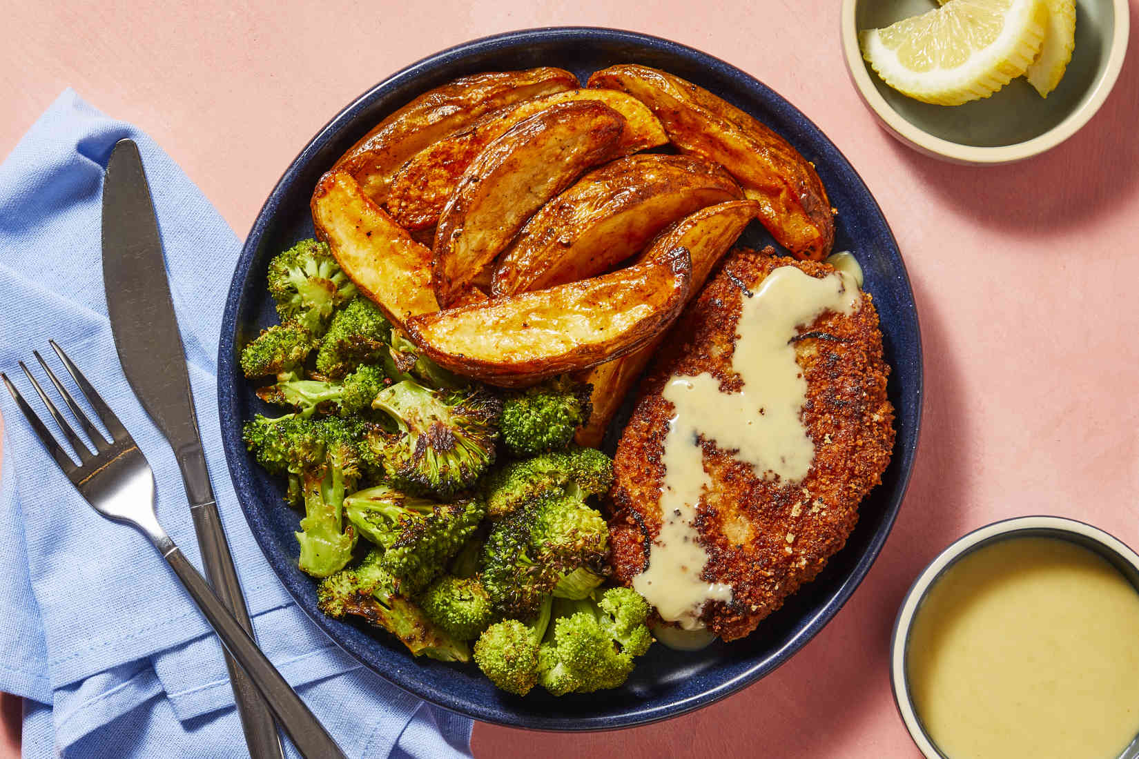 PorkSchnitzelwithRoastedVeggiesCreamyMustardSauce Feel